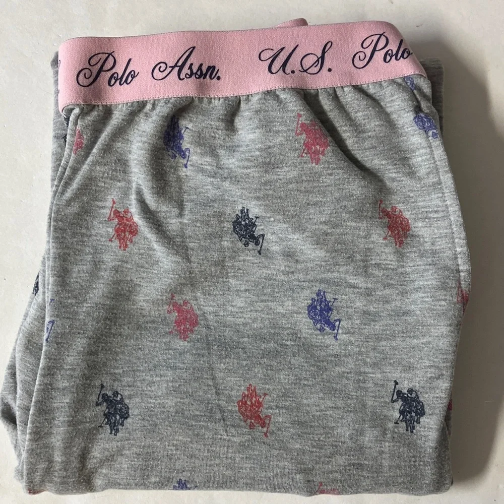 U. S. Polo Assn. Women’s Pajama Bottoms, Medium, Gray/Pink